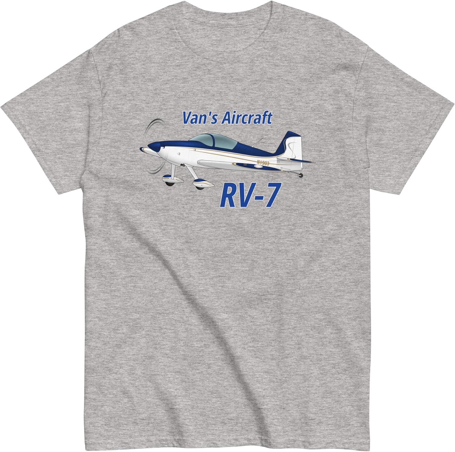 Van s Aircraft RV-7 Gold/Blue) Airplane T-Shirt Personalized w/Your N# S