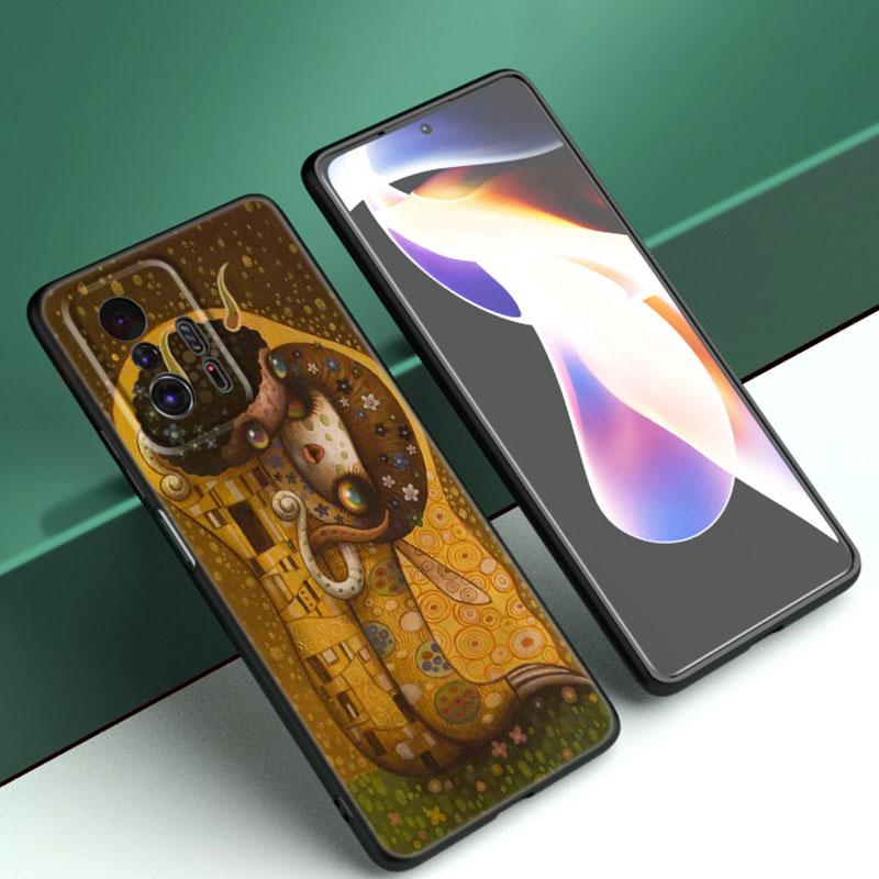 Custodia per telefono in silicone nero con arte Gustav Klimt Il Bacio per Xiaomi Mi 9 SE 8 10T 11 12 13 Lite 9T 11T 12S 12T 13T 14 Pro 5G NE 11i 12X
