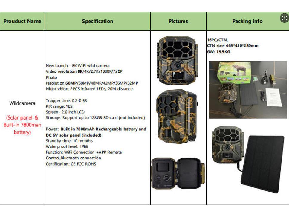 WIFI Solar-Powered 8K HD Hunting Camera with Built-in Lithium Battery, 60MP