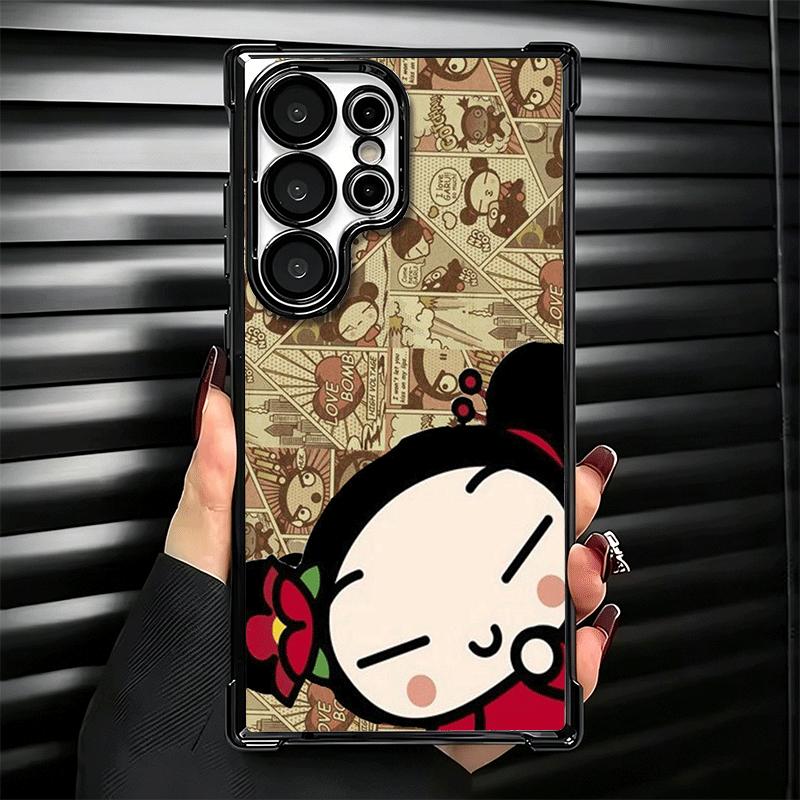 Cartoon Cute Pucca Garu Plating Phone Case For Samsung Galaxy S24 S25 FE S26 Edge S23 Ultra S22 S21 Plus S20 Anti-Fall Airabag C
