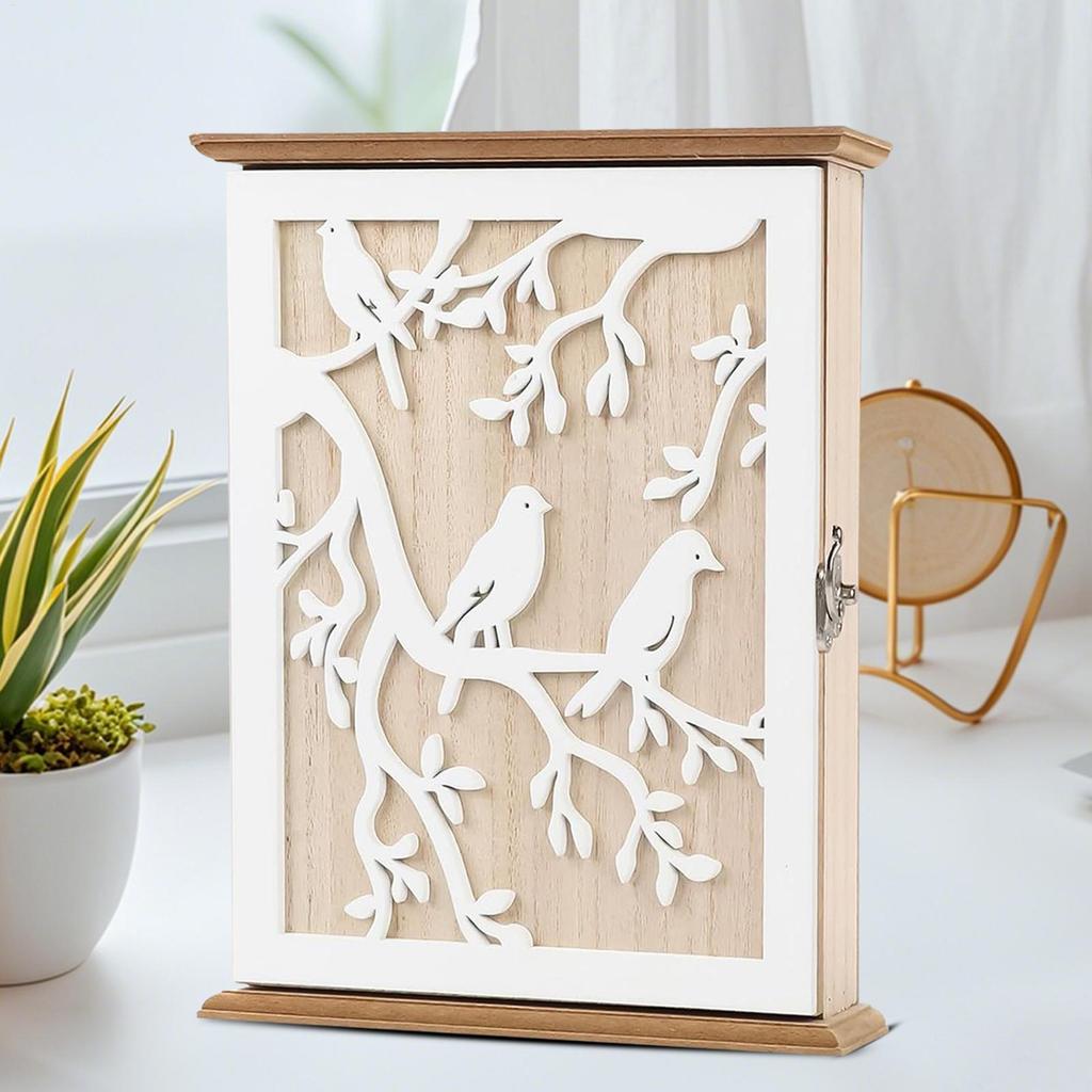 Key Storage Lock Box Vintage Carving With 6 Hooks Wooden Key Ring Holder Lock Box Wall Mount For Home Office Hallway Living Room