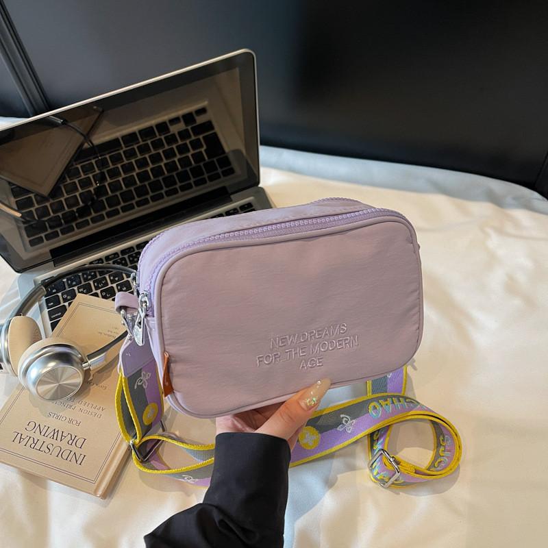 Simple Solid Color Letter Embroidery Women Casual Square Bag For Daily Use