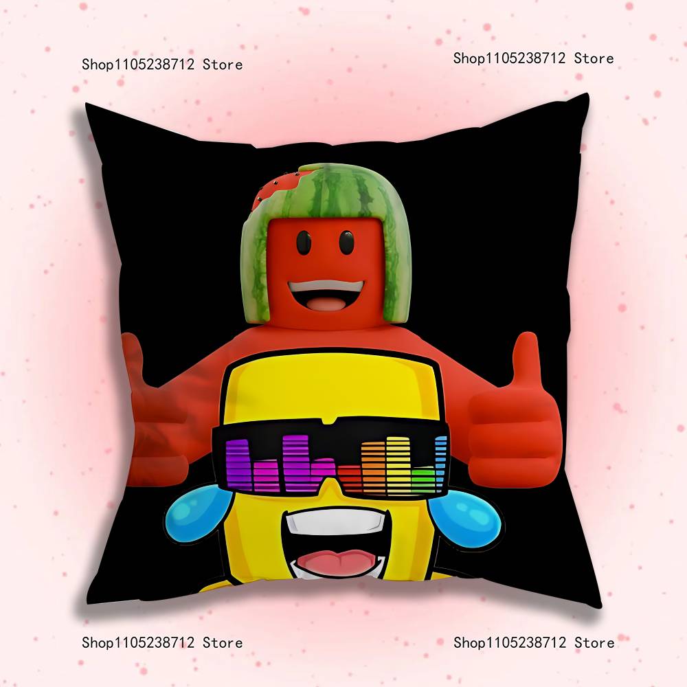 

S-Sunny And M-Melon Anime Pillow Case Anti-dustmite Pillowcase Invisible zipper silky short plush Sofa cushion cover 20x20Inch