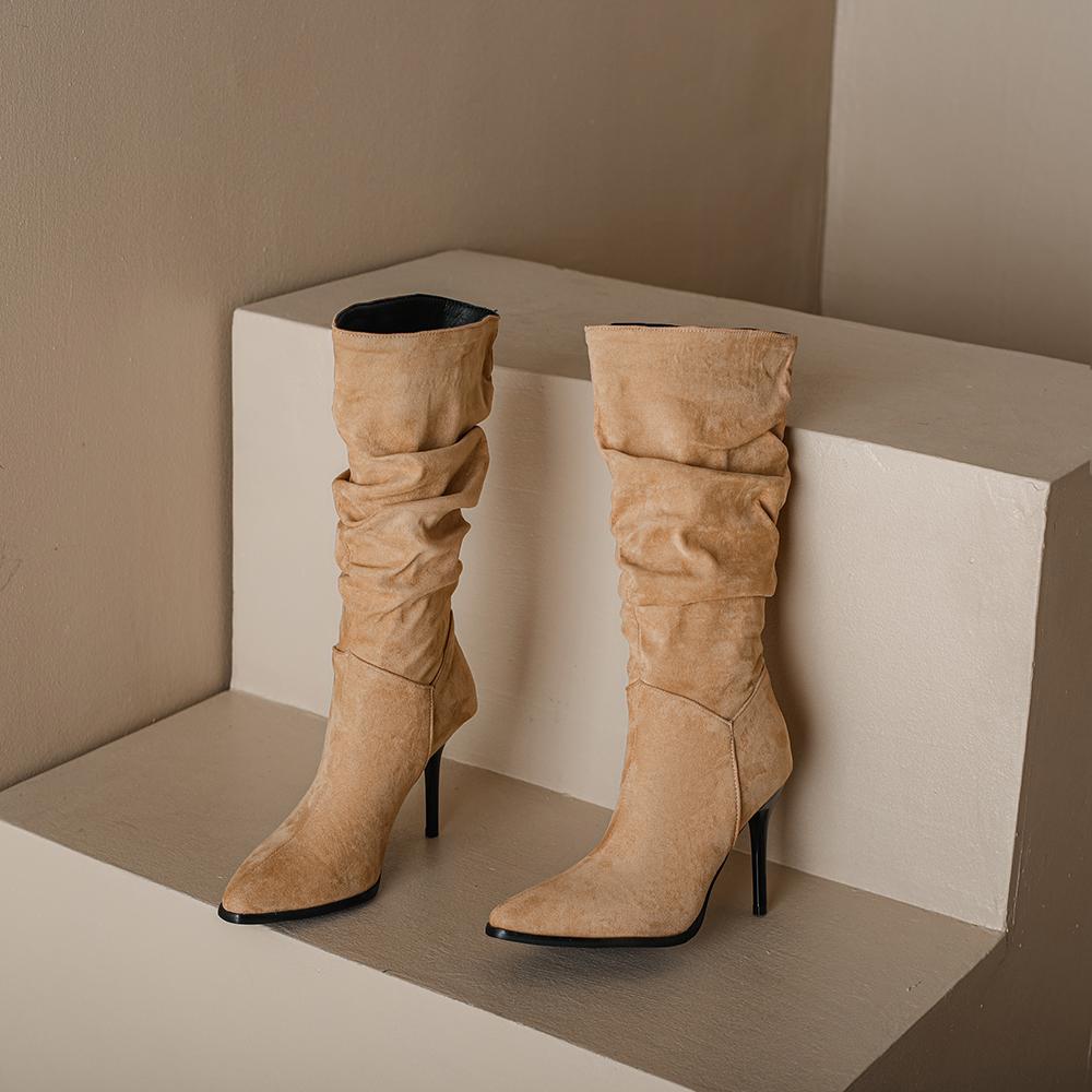 

Абрикосовые Черные Женские Полусапоги на Высоком Каблуке-шпильке Большой Размер 48 48 абрикосовый