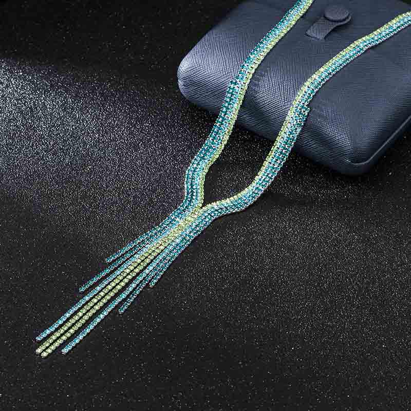 

Женское колье-чокер с длинной кисточкой и простыми кристаллами и стразами, массивное ожерелье с драгоценными камнями, Bijoux 40+7.5cm зелёный