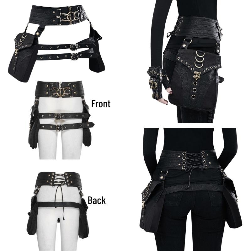 Gearduke Women's Steam Punk Pu Leather Waist Bag With Vintage Phone Holder Trendy Cross-border Fashion