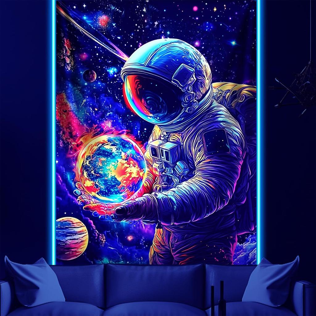 NYZE Astronaut Space Tapestry for Bedroom, Glow In the Dark Room Decor Wall Tapestries, Cool Galaxy Planet Wall Hanging, Wall Ha