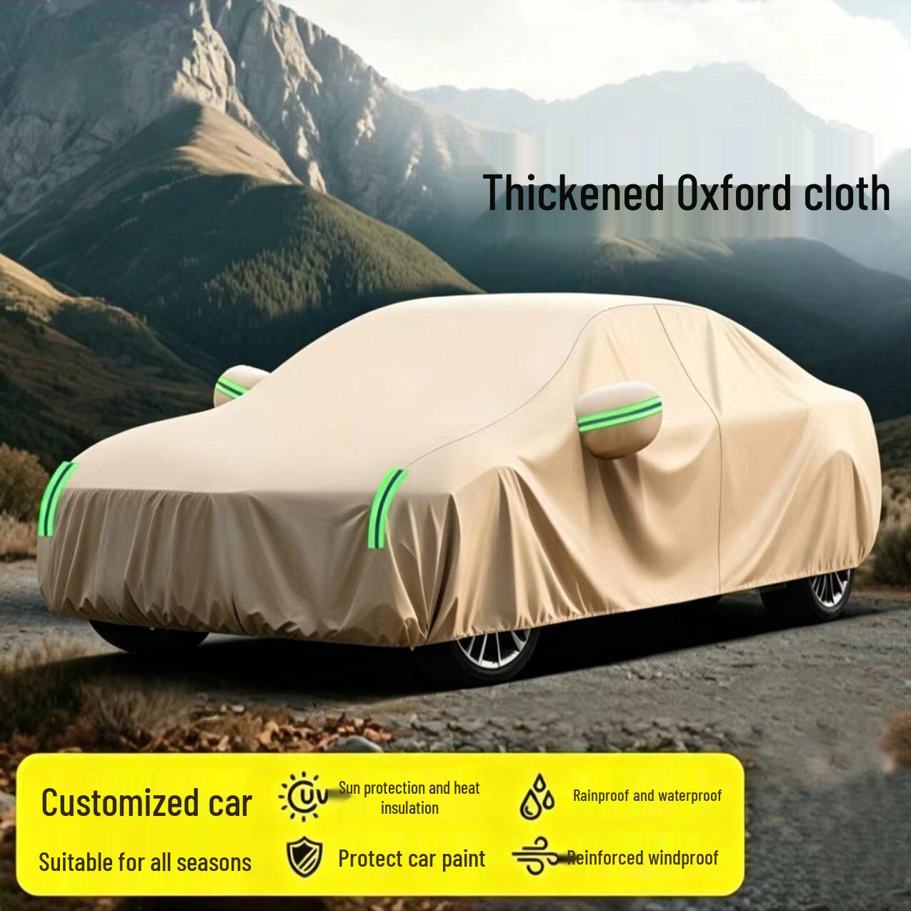 Thickened Oxford Cloth Car Cover: Sun, Dust, Frost, and Scratch Resistant Khaki Oxford Cloth