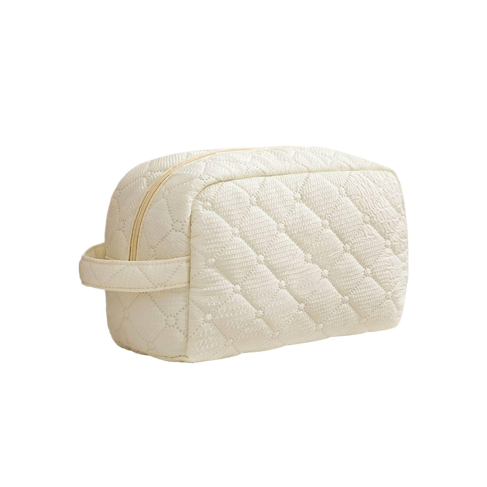 

Travel Makeup Bag Quilted Portable Toiletry Organizer Pouch with Handle for Cosmetics and Personal Care Storage one size бежевый