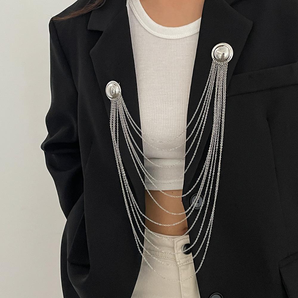 Geometric Multi Layer Metal Tassel Brooch Long Multi-layer Chains Pin Pins Clip Banquet Party