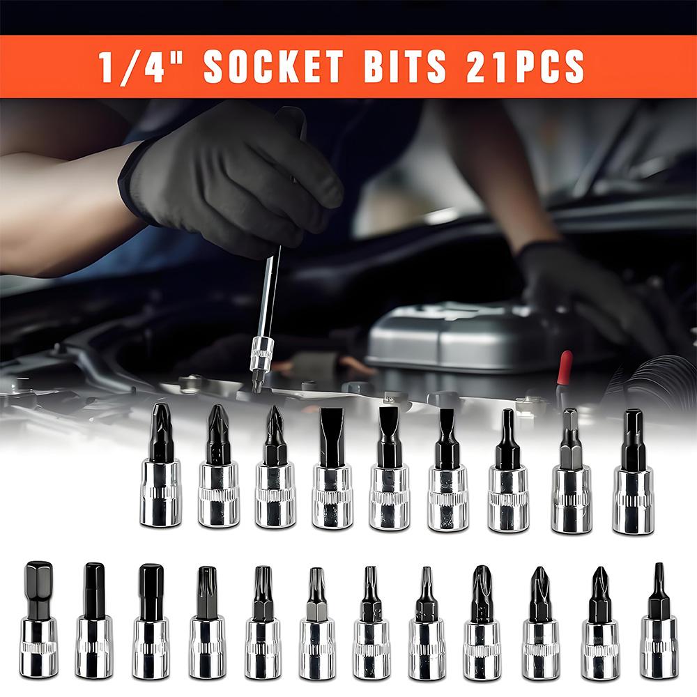 53-Piece Auto Repair Kit with 1/4 Inch Ratcheting Wrench and Carbon Steel Socket Hard Case Box Storage for Car Repair Tools
