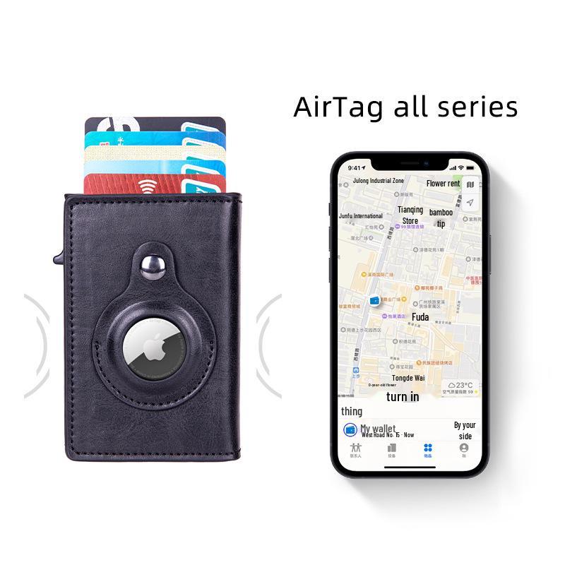 RFID Apple AirTag Tracker Protective Case with Crazy Horse Card Holder and Carbon Fiber Finish