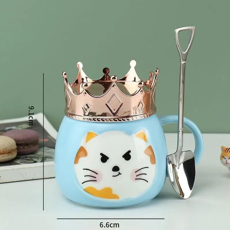 Hrnček s držákem na mobilní telefon ve tvaru korunky, Kreslený keramický hrnek s kočkou, Vysoce hodnotné dívčí sklenice na vodu, Dárkové nápojové nádobí