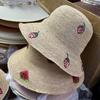 2026 Spring Summer New Watermelon Heart Strawberry Embroidered Straw Hat Women Summer Hand Crocheted Raffia Beach Fisherman Hat
