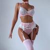 Women Sexy Heart and Floral Lace with Steel Ring Gathered Bra Paired Bow Maid Bottom Lingerie