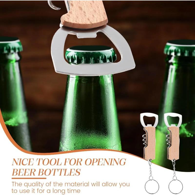 2PCS Beer Bottle Opener Keyring Keychain Stainless Steel Multifunctional Wooden Handle Corkscrew Wine Opener Bar Party Accessor 6