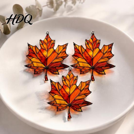 Indoor Autumn Party Supplies Acrylic Maple Leaf Suncatcher for Home Decor Stained Glass Decorative Leaves Style Window Hanging Ornament Thanksgiving