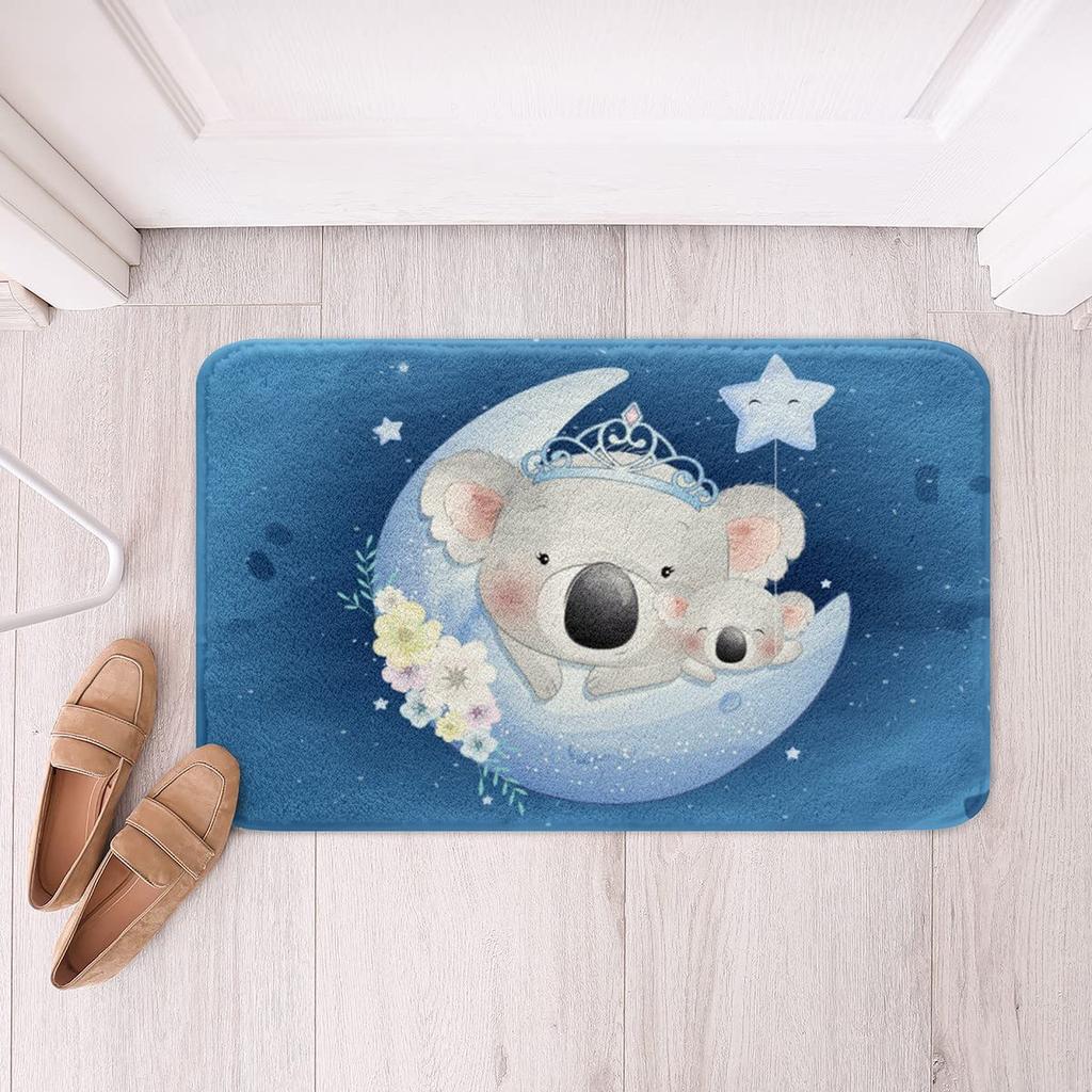 Cartoon Koala Area Rug Kawaii Wild Animal Carpet Flower Floor Mat for Bathroom Living Room Backyard Non Slip Entrance Doormat