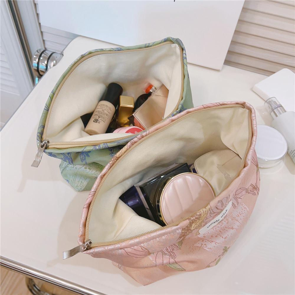 National Style Bird Flower Pattern Makeup Bag Canvas Zipper Purse Portable Cosmetic Pouch Organizer Bag
