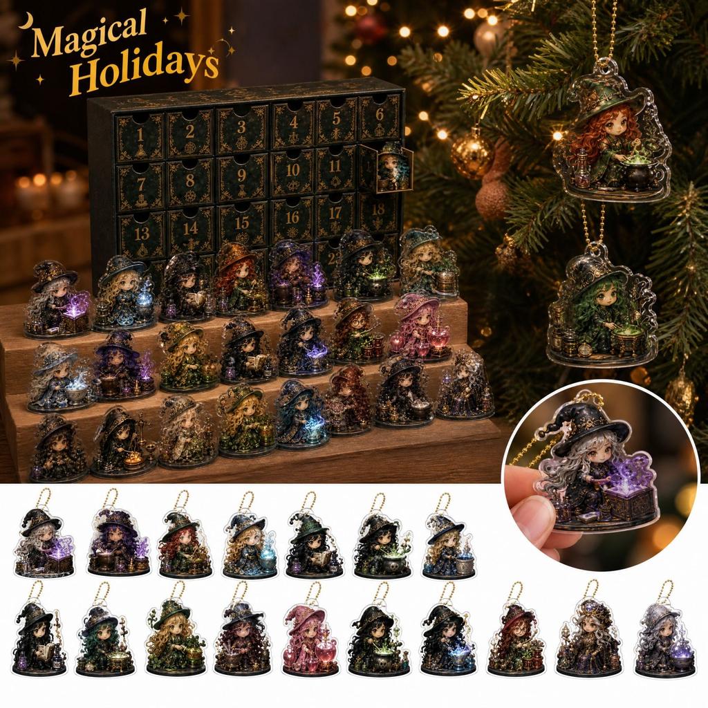 Christmas Advent Calendar with Ornaments - Countdown Gift in Acrylic Display Box for Holiday Decoration