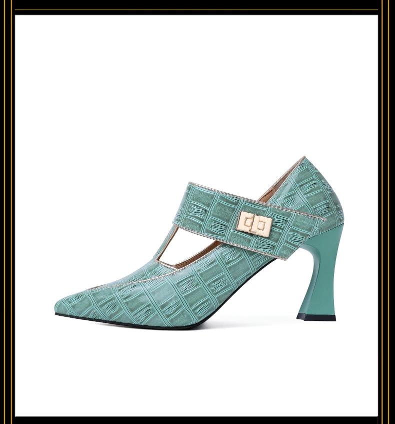 Fashion 2025Spring Ladies' Single Shoes with Heels Pointed Tip Buckle Retro Thick Smooth Outdoor Banquet Zapatos De Mujer