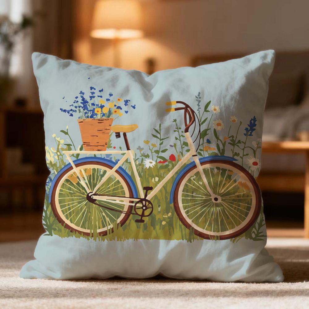 Popular Country Flower Bicycle Cushion Cover Soft Washable Pillow Case Multi-Scene For Couch Bed Travel Office Use