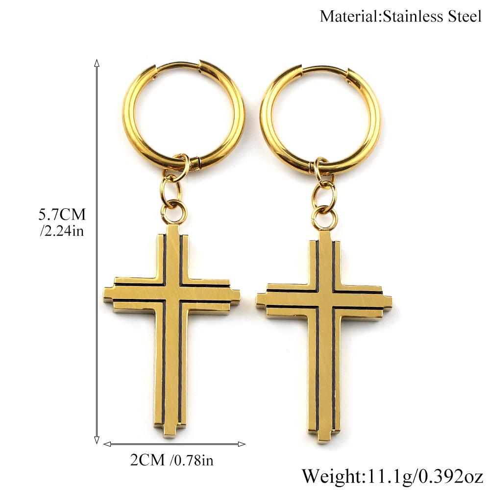 Orecchini a cerchio Croce Cristiana Religiosa in Acciaio Inossidabile per Uomo Donna Colore Oro Crocifisso di Gesù Orecchino pendente Gioiello Fede Regalo