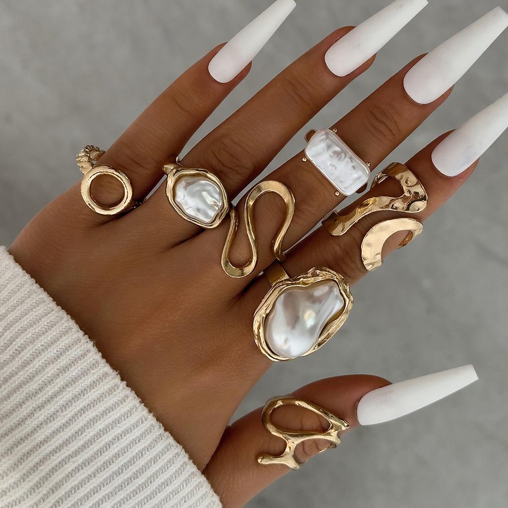 European and American Ethnic Style Carved Feather turquoise Ring Retro Personality Ring Set Combination Ring Set