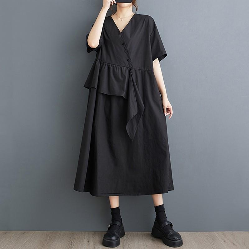 Krótki rękaw Plus rozmiar Bawełna vintage nowe sukienki dla kobiet swobodna luźna długa letnia sukienka