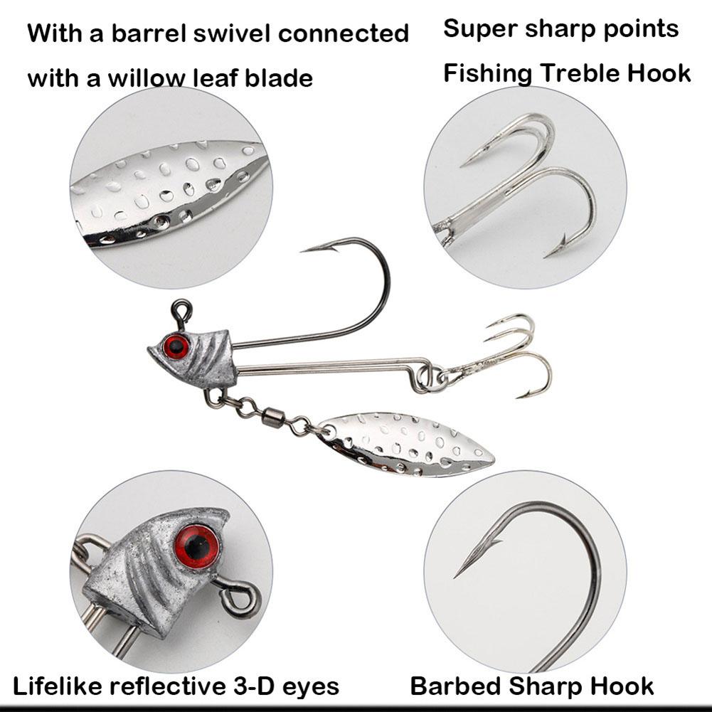 5pcs 7.2g/9.2g/16.4g Luminous Fishing Hooks With Willow Blades Jig Head Hook With Treble Hooks Fishing Tackle