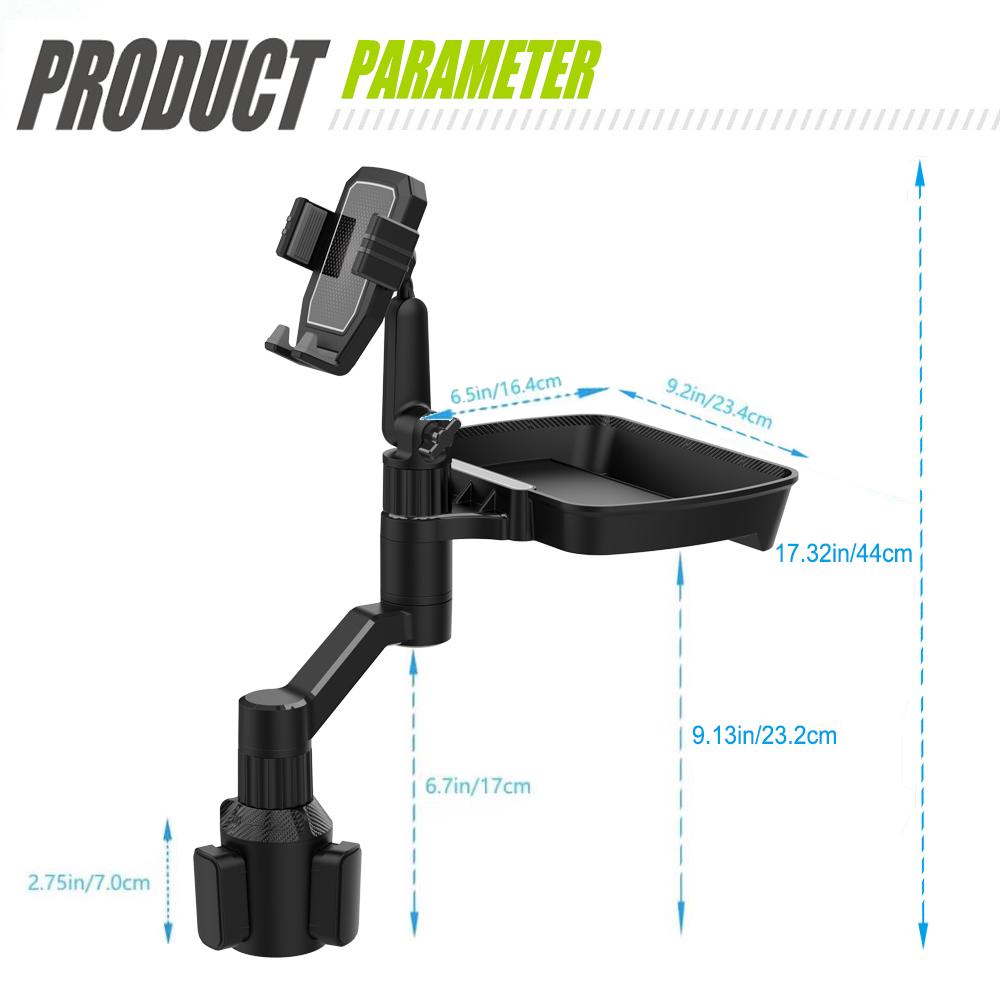 Universal Car Food Tray with Phone Holder & Cup Base, 360° Rotating Adjustable Car Organizer for Snacks Drinks 6.5-10.5cm Phones