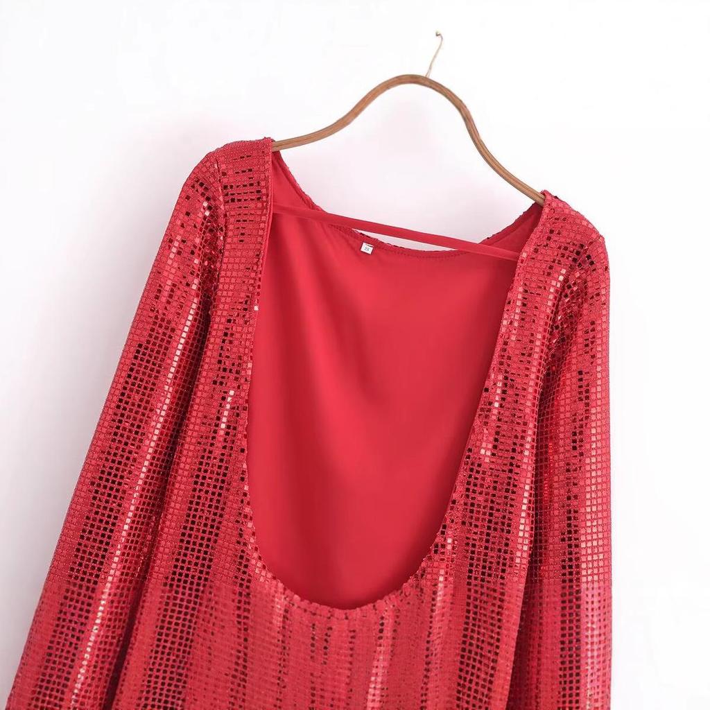 2025 Spring Women's European & American Style Backless Bodycon Dress with Stylish Hot Drill Design