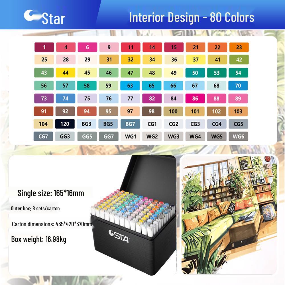 Sta 3212BR 168-Color Soft Tip Oil-Based Anime Markers Set