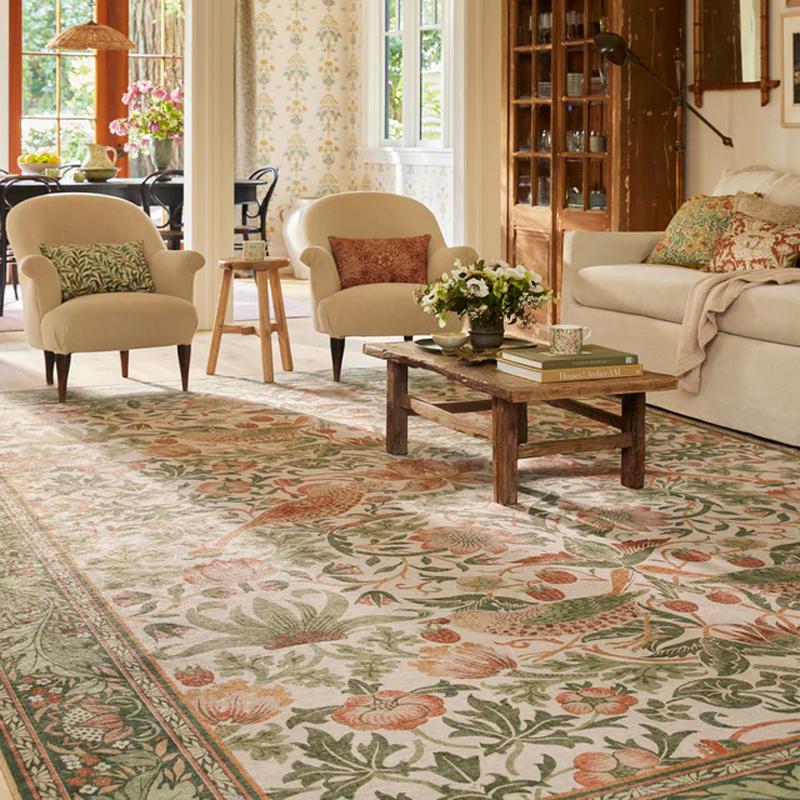 Living Room Carpet Large Size Bedroom Bedside Floor Mat Machine Washable Carpets Spring Flowers Birds Retro Home Decoration Rug