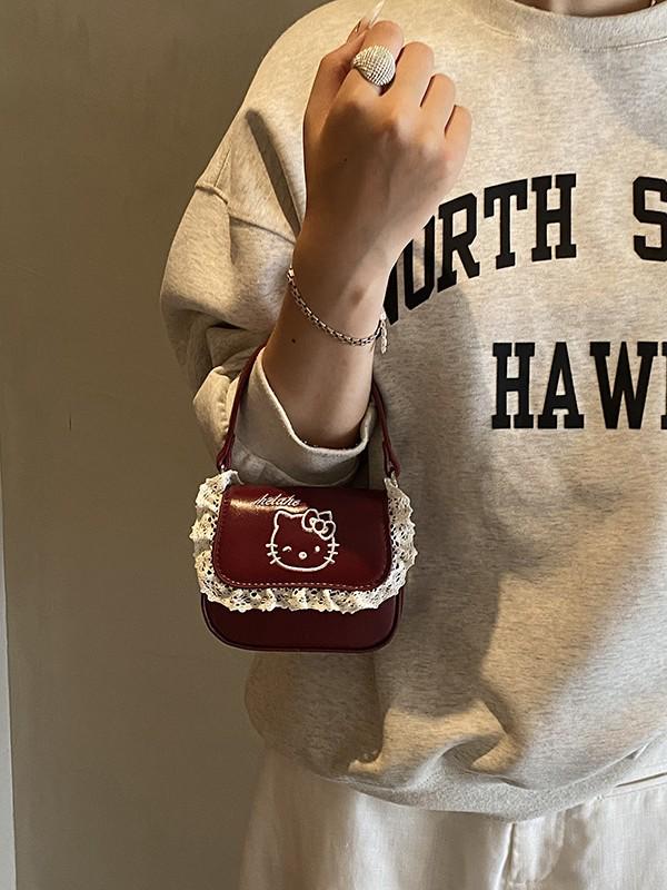 2025 Retro Kitten Girls' Lace Crossbody Bag & Coin Purse: Fashionable Parent-Child Handbag