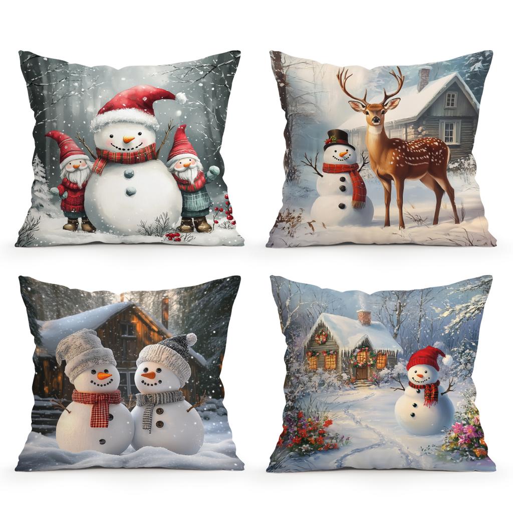 Christmas Snowman Cushions Pillowcase Polyester Cushion Cover Throw Pillow Sofa Decoration Pillowcover Home Car Sofa Decor