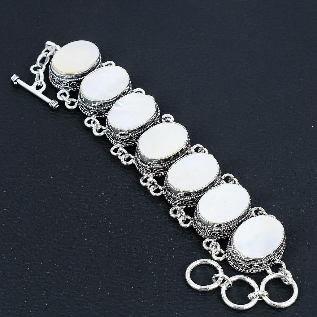 Natural Mother Of Pearl Gemstone Handmade 925 Sterling Silver Jewelry Neclace Bracelet Set, Antique Jewelry Set, Birthday Gift For Wife