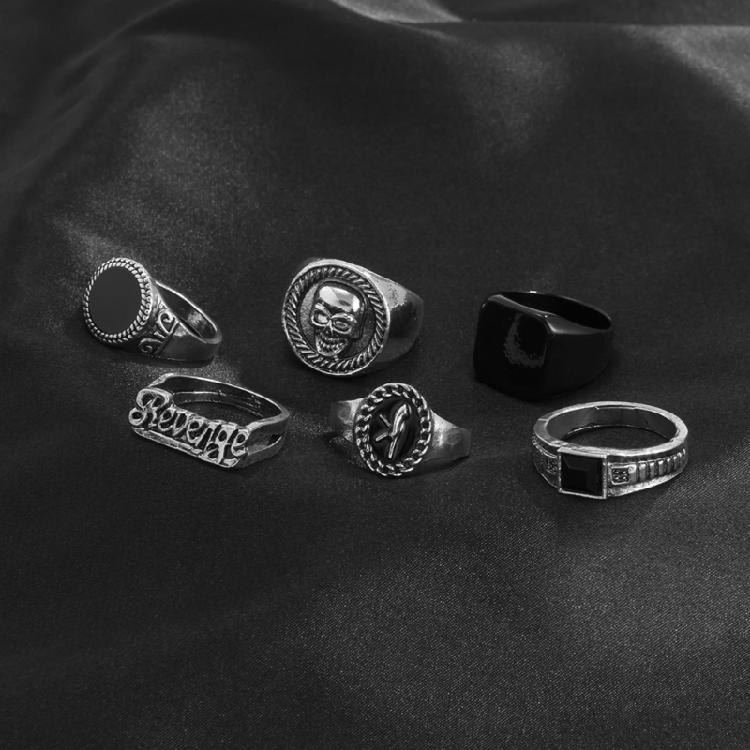 Vintage Totenkopf Skelett Schwarzer Stein Ringe für Männer Frauen Männlicher Ring Gold/Silber