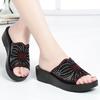 Slippers Women's Summer Model Mother Model Sandals Wear Non-slip Soft Bottom Rhinestone Middle-aged Slope Heel Medium Heel Large Size European and Ame