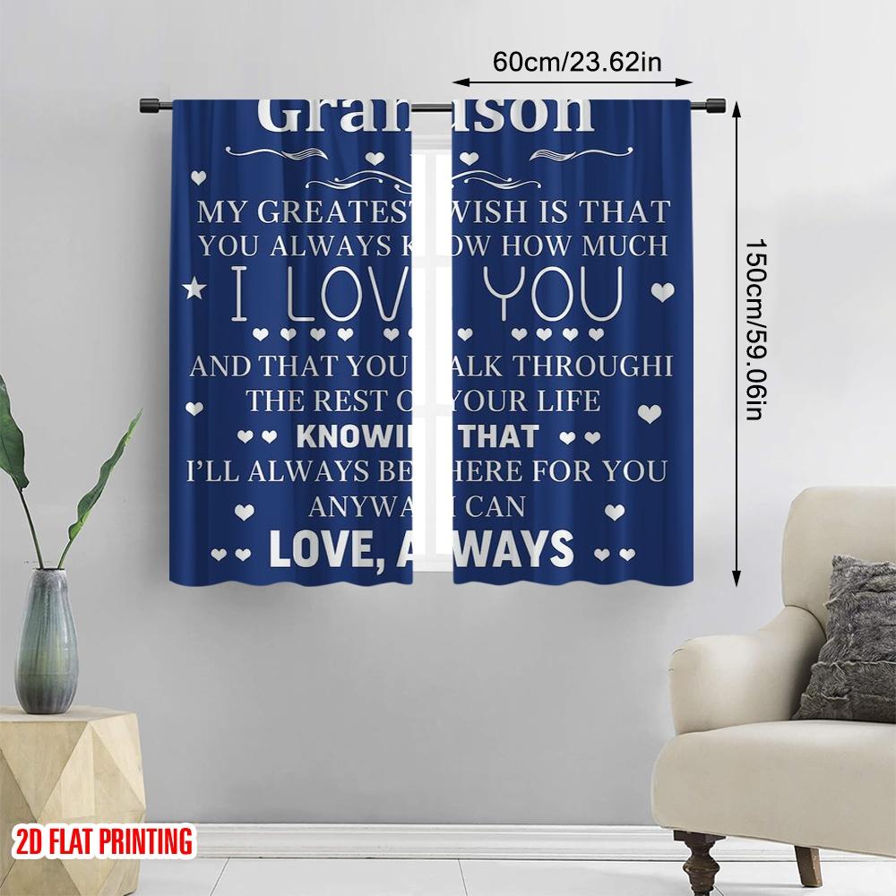 2pcs,2D Plane Printing Popular Curtains To Grandsons Heart Polyester (without Rod) Outdoor Decorations Ldeal for Bedroom Living
