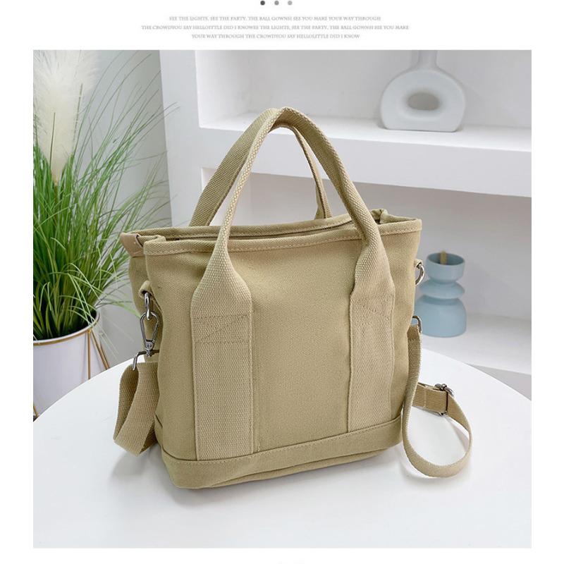 Japanese Style Canvas Tote Bag for Women, Multi-Layer Handheld Purse, Large Capacity Casual Bucket Handbag for Daily Commute KTB