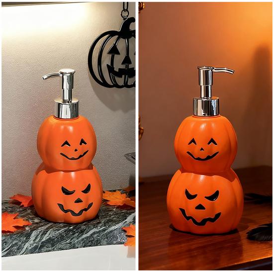 Creative Lotion Pump Halloween Pumpkin Soap Dispenser, Refillable Liquid Hand Bottle, Seasonal Home Decoration Durable Vinyl Press Type Dispensing