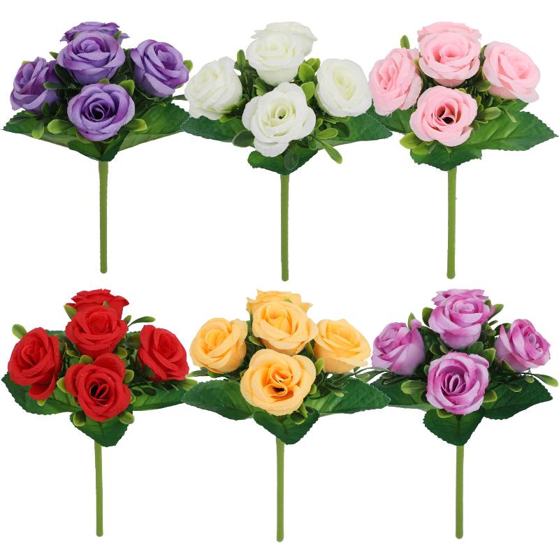 Realistic Simulated Rose Pansy Flowers Silk Cloth Bouquet Faux Floral DIY Table Decoration for Wedding Party Gift