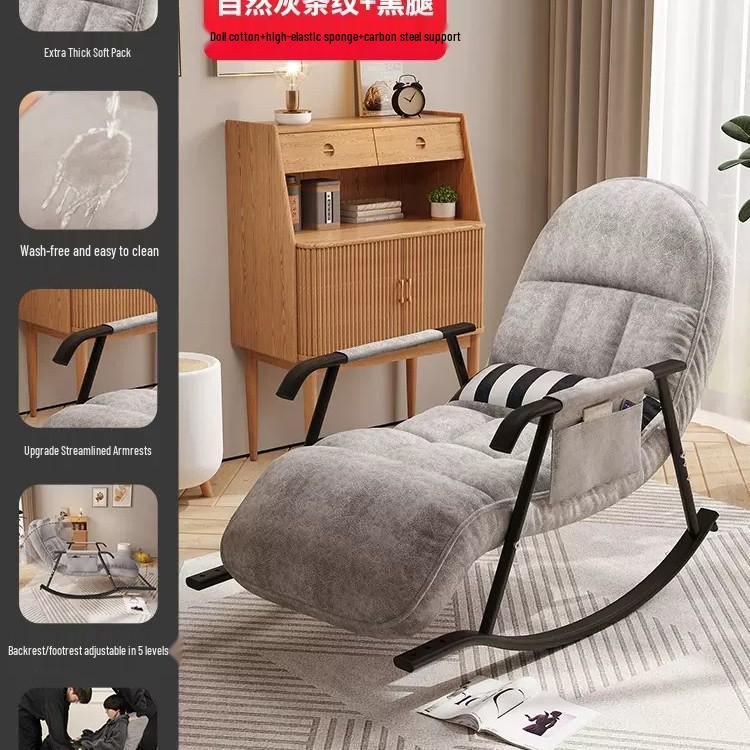 Single Red Recliner: Lazy Sofa Rocking Chair for Adults - Tech Fabric, Home & Balcony Leisure, Convertible To Lounger