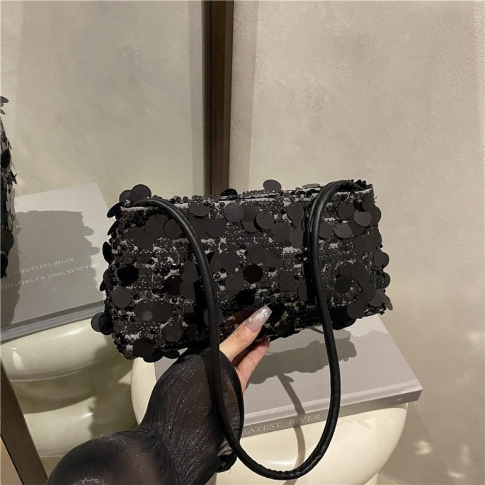 

Portable Large Capacity Shoulder Bag Shiny Sequins Multifunctional Women s Handbag with Zipper Solid Color Underarm Bag Dinners