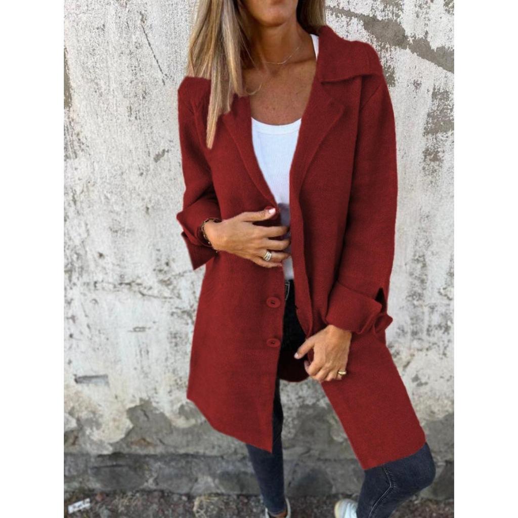 2026 Autumn Winter New Women's Solid Color Lapel Cardigan with Pockets Single Breasted Mid-Length Outerwear
