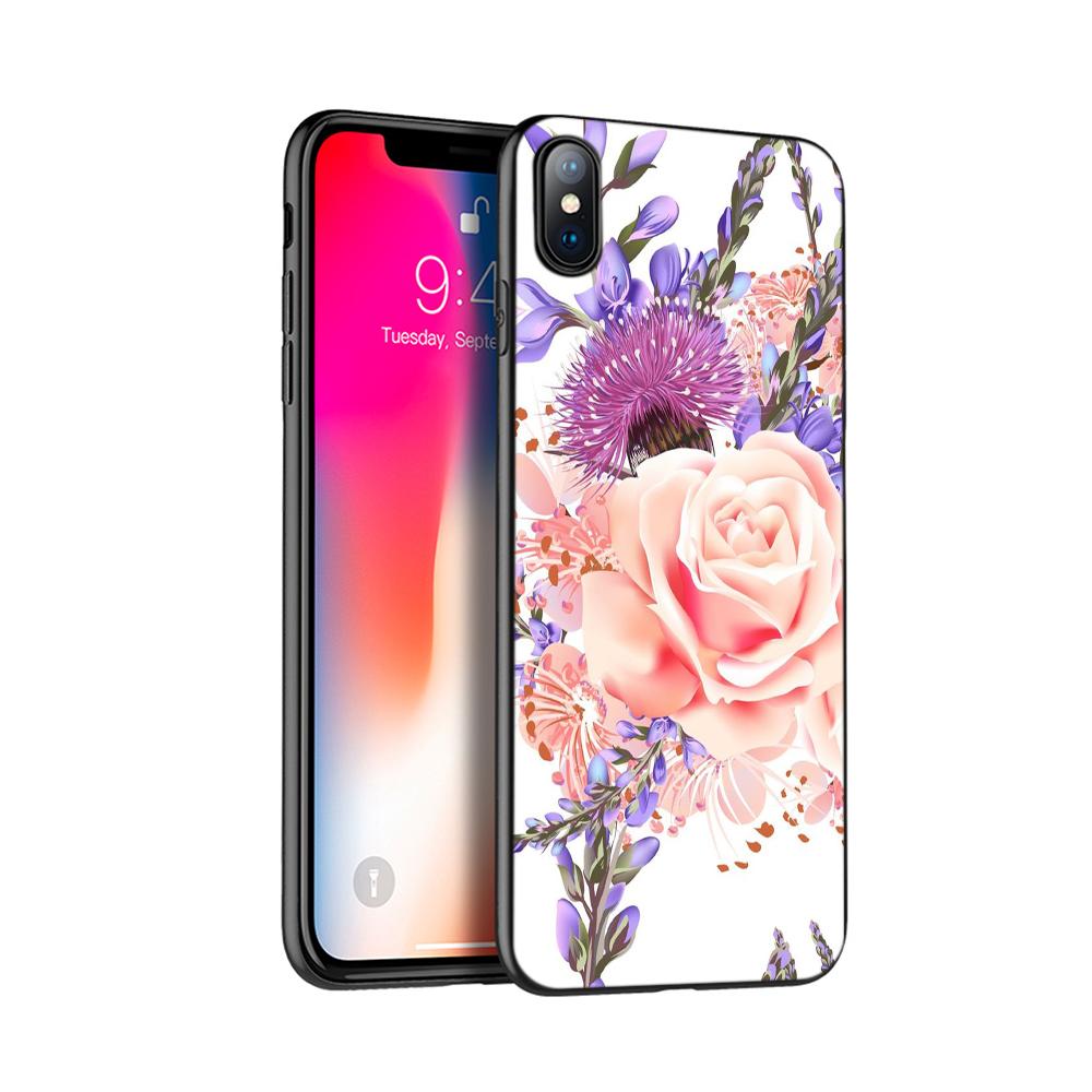 Black tpu case for iphone 5 5s SE 2020 6 6s 7 8 plus x 10 cover for iphone XR XS 11 pro MAX case beautiful flower girl leaves