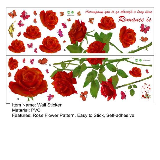 1 sett Veggklistremerke Vanntett selvklebende Rød Rose Blomstermønster Bakgrunn Veggmaleri Hjemmeinnredning