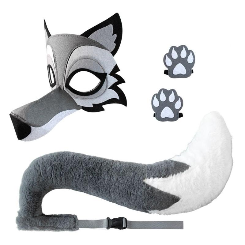 

Wolf Costume for Kid Adult Halloween Wolf Animal Cosplay Accessories Include Wolf Face Mask Wolf Tail Wolf Clwas Gloves