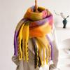 European and American Fashion Women's Scarves Winter Imitation Cashmere Thickened Thermal Shawl Rainbow Plaid Splicing Tassel